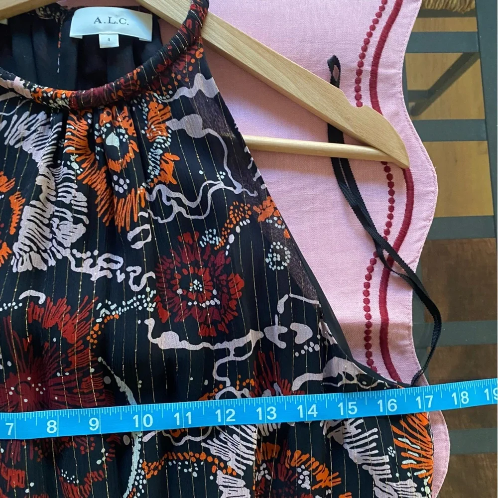 A.L.C. Bardot Silk Chiffon Printed Asymmetrical Halter Maxi Dress 4 - Picture 13 of 16